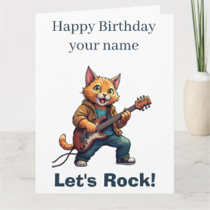 Orangener Katze Gitarre Spieler Karte
