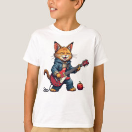 Orangener Katze Gitarre Spieler T-Shirt