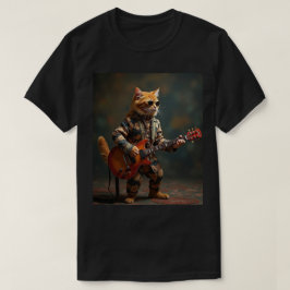 Orangener Katze Gitarre Spieler T-Shirt