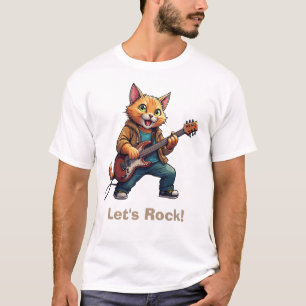 Orangener Katze Gitarre Spieler T-Shirt