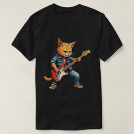 Orangener Katze Gitarre Spieler T-Shirt