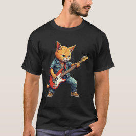 Orangener Katze Gitarre Spieler T-Shirt