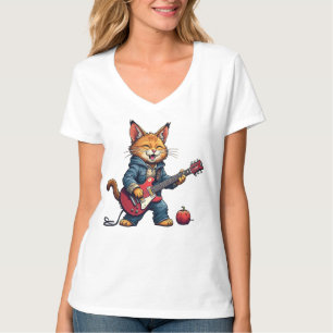 Orangener Katze Gitarre Spieler T-Shirt