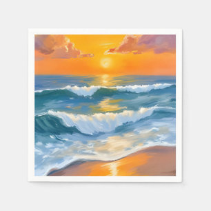 Orangener Meer Sonnenuntergang Aquarell Ozean Gemä Serviette