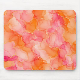 Orangener Rosa Alkohol-Tinten-Marmor-Muster Mousepad