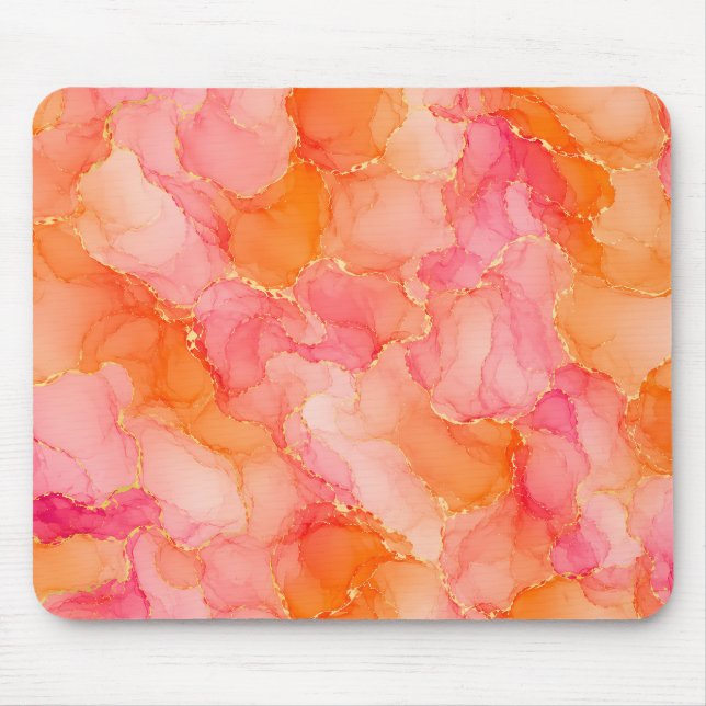 Orangener Rosa Alkohol-Tinten-Marmor-Muster Mousepad (Vorne)