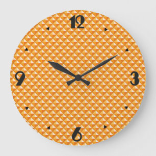 Orangener Sherbet, Emaille-Look, genoppte Gitterst Große Wanduhr