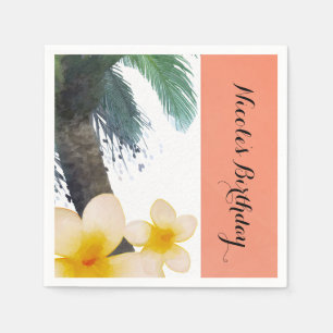 Orangener tropischer Palmenbaum und Plumeria Somme Serviette