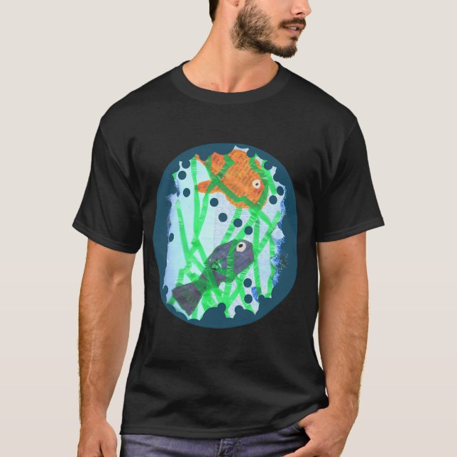 Orangener und blauer Fisch T-Shirt (Vorderseite)