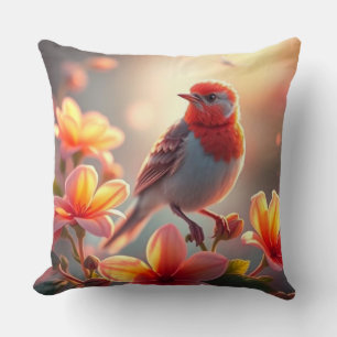 Orangener Vogel Blumen Wurf Kissen