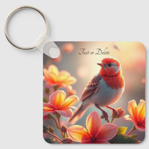 Orangener Vogel Blumenanhänger Schlüsselanhänger