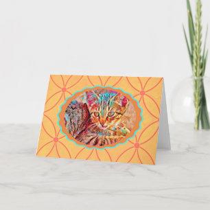 Orangenes Katzen-Vintage-Notizkarten-Design Karte