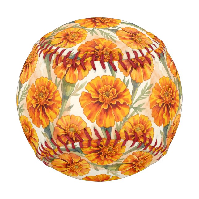Orangenes Tagetes-Blumenmuster Baseball (Vorderseite)