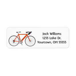 Orangenfahrrad auf weißem Etikett