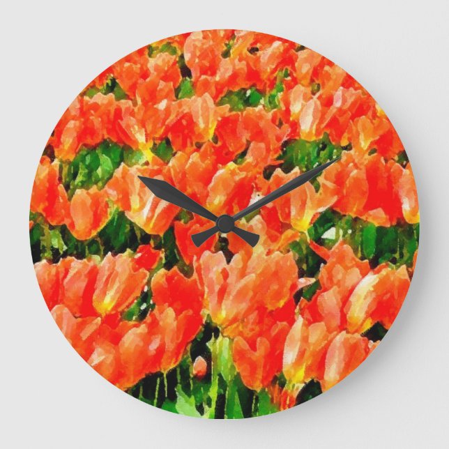 Orangenfeld von Tulpen Große Wanduhr (Vorderseite)