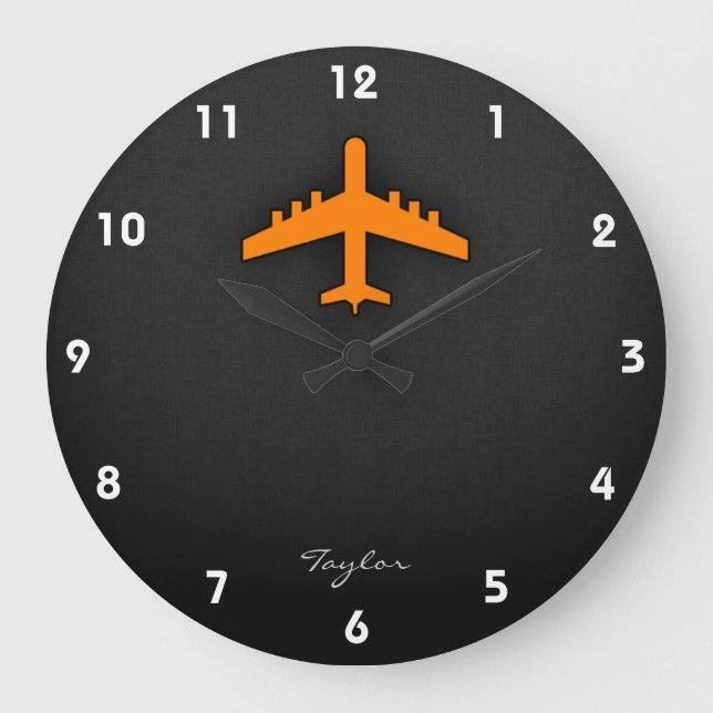 Orangenflugzeug Große Wanduhr (Vorderseite)