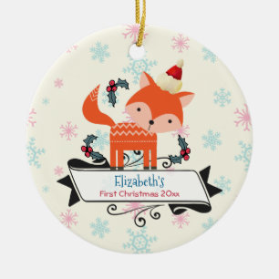 Orangenfox in Weihnachtsmannmütze kundenspezifisch Keramikornament
