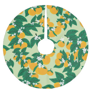 Orangenfrucht: grünes Vintage-Muster. Polyester Weihnachtsbaumdecke