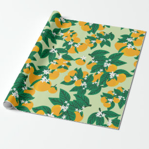 Orangenfrucht im Vintage-Stil mit grünem Hintergru Geschenkpapier