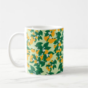 Orangenfrucht im Vintage-Stil mit nahtlosem grünem Kaffeetasse