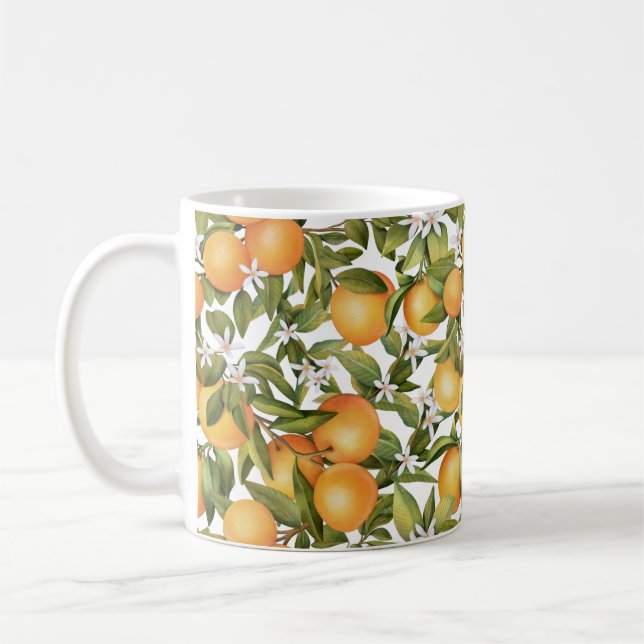 Orangenfrucht und Orangenblüten Kaffeetasse (Links)