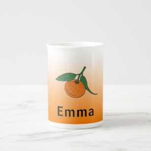 Orangenfrucht und Orangenweiße Farbe Mit Monogramm Prozellantasse