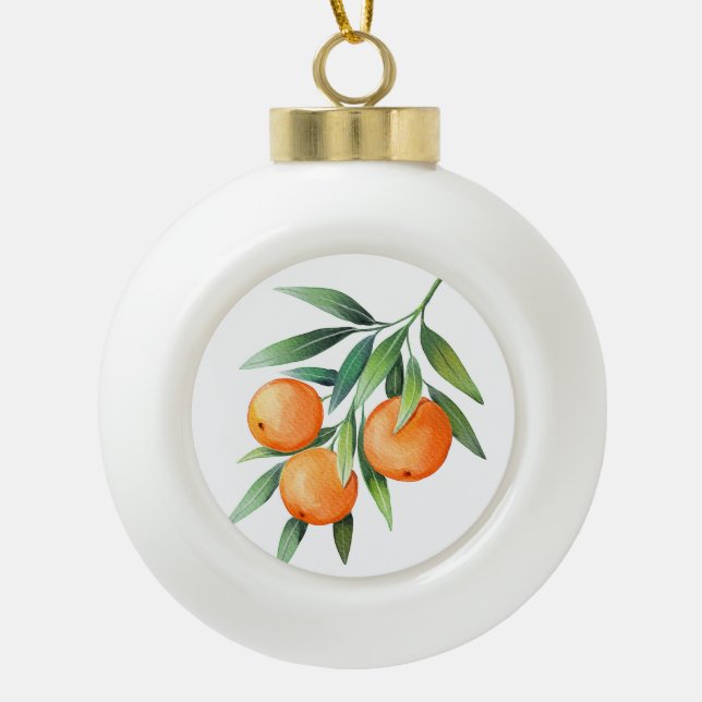 Orangenfrüchte in Aquarellfarben: Abgeschiedene Br Keramik Kugel-Ornament (Vorderseite)