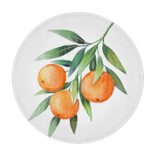 Orangenfrüchte in Aquarellfarben: Abgeschiedene Br Schneidebrett