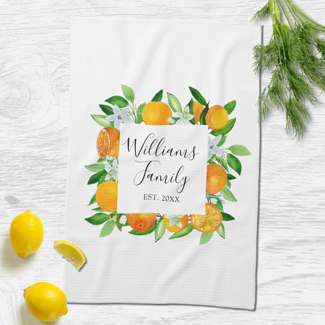 Orangenfrüchte und Blume Sommer Blütenpflanzliche Geschirrtuch (In situ)