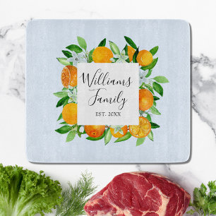 Orangenfrüchte und Blume Sommer Blütenpflanzliche Schneidebrett