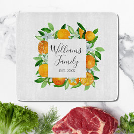 Orangenfrüchte und Blume Sommer Blütenpflanzliche Schneidebrett