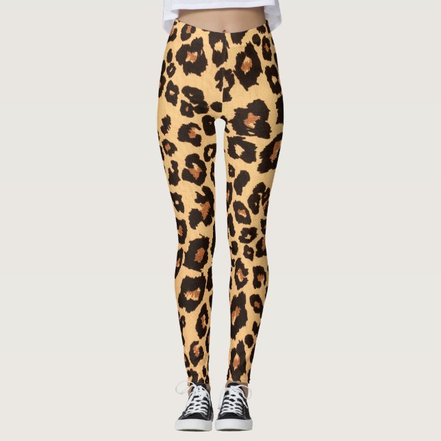 Orangengelb, schwarz Leopard Leggings (Vorderseite)