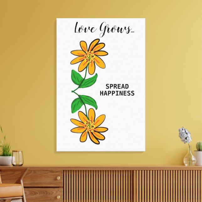 Orangengelbe Blumen Liebe wächst 24" x 36" Leinwanddruck (Insitu (Wohnzimmer))