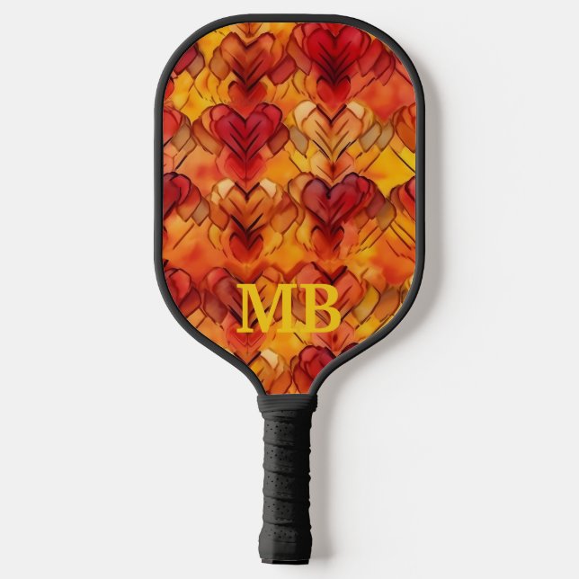 Orangengelbe Gefärbte Krawatte Herz-Monogramm Pickleball Schläger (Rückseite)