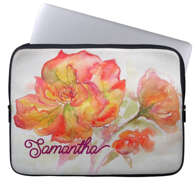 Orangengelbe Rose Aquarellmalerei Laptopschutzhülle (Vorderseite)