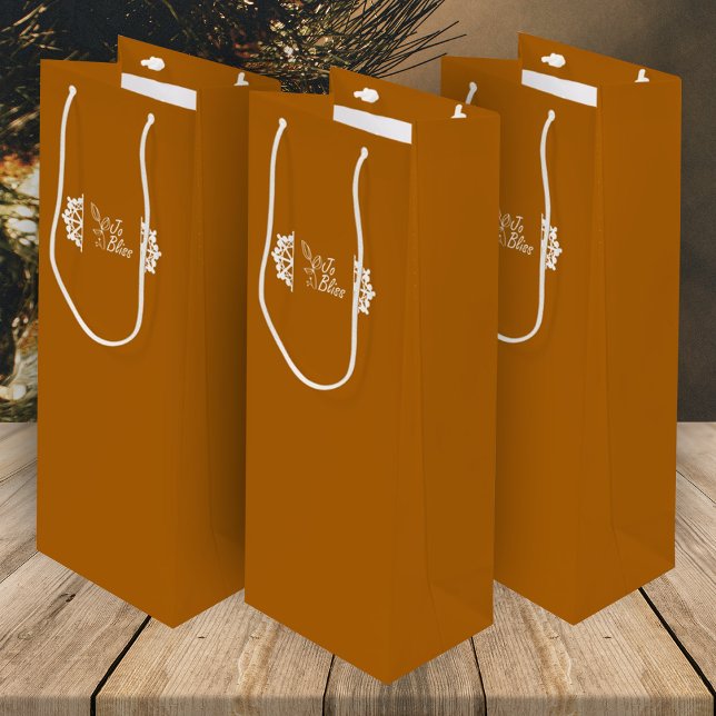 Orangengewürze, weiße Schneeflocken, Firmenlogos Geschenktüte Für Weinflaschen (orange gift bags with white company logo and white snowflakes, promotional gift packaging)