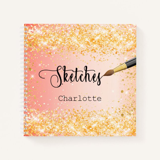 Orangengold-Glitzer Notizbuch (Vorderseite)