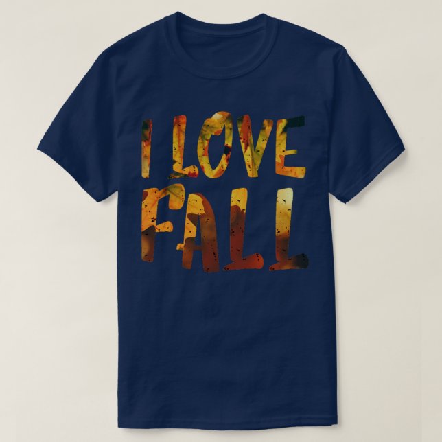 Orangengoldfarbene Blätter in Liebe fallen T-Shirt (Design vorne)