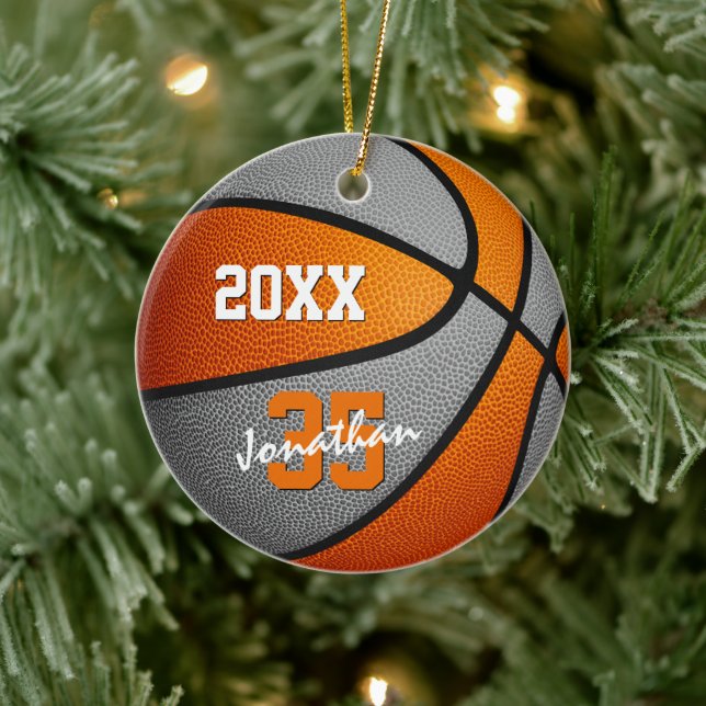 Orangengraue Jungen Basketballmannschaft für Mädch Keramik Ornament (Baum)