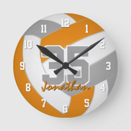 Orangengraue Mannschaftsfarben Spieler nennen Voll Runde Wanduhr