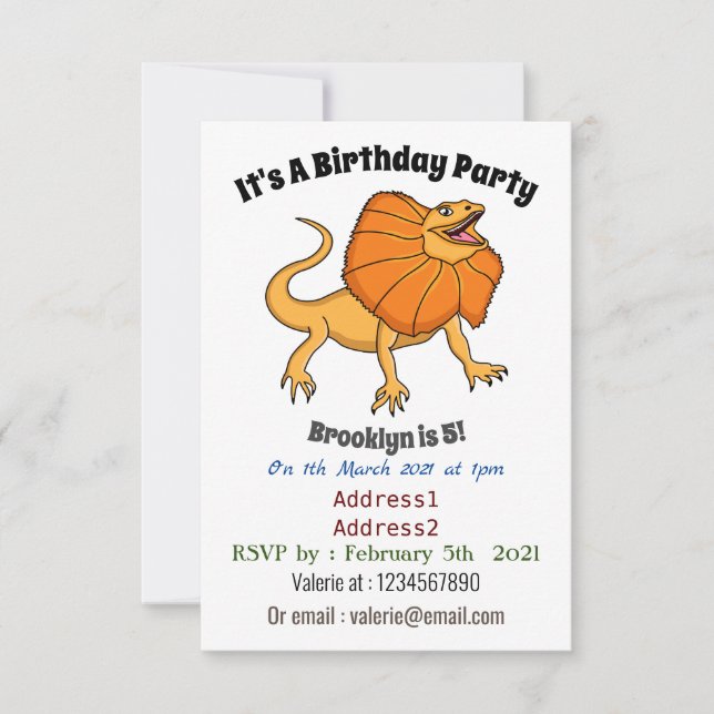 Orangenhals-Eidechsen-Cartoon Einladung (Vorderseite)