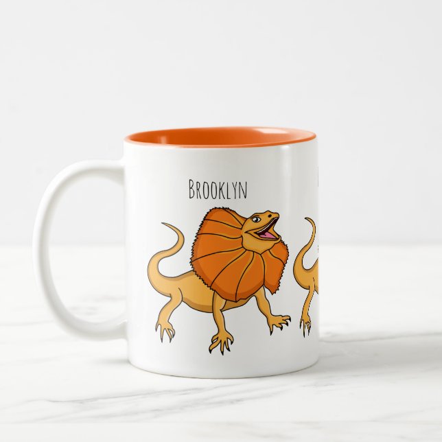 Orangenhals-Eidechsen-Cartoon Zweifarbige Tasse (Links)