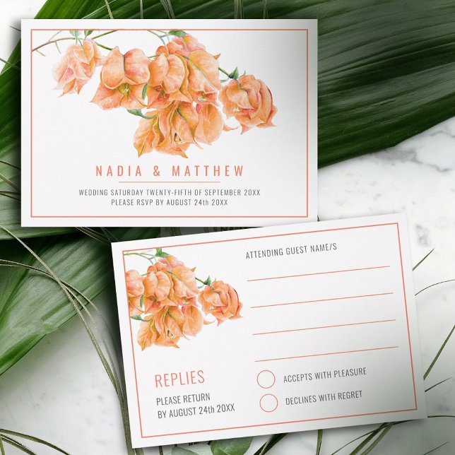 Orangenhochzeit von Bougainvillea RSVP Karte (Von Creator hochgeladen)