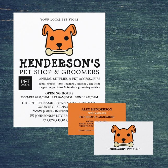 Orangenhund mit Knochen, Pet Store & Groomer Flyer (Von Creator hochgeladen)