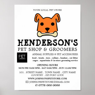 Orangenhund mit Knochen, Pet Store & Groomer Poster