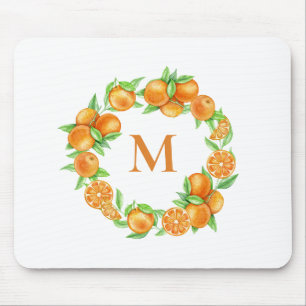 Orangenkranke tropische Monogramm Mousepad