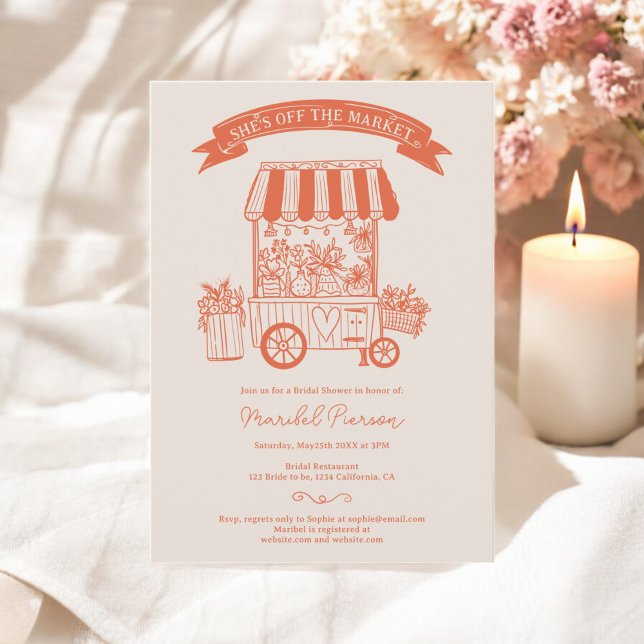 Orangenkreide-Brautparty vom Markt Einladung (Off the market orange scribbles bridal shower invitation)