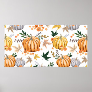 Orangenkürbis und Blume Poster