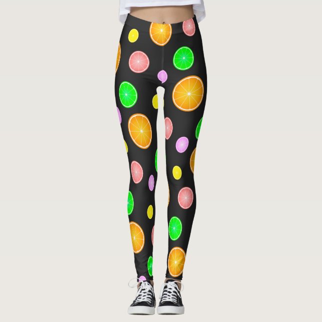 Orangenlemon Limone Grapefruits Sommermuster Party Leggings (Vorderseite)
