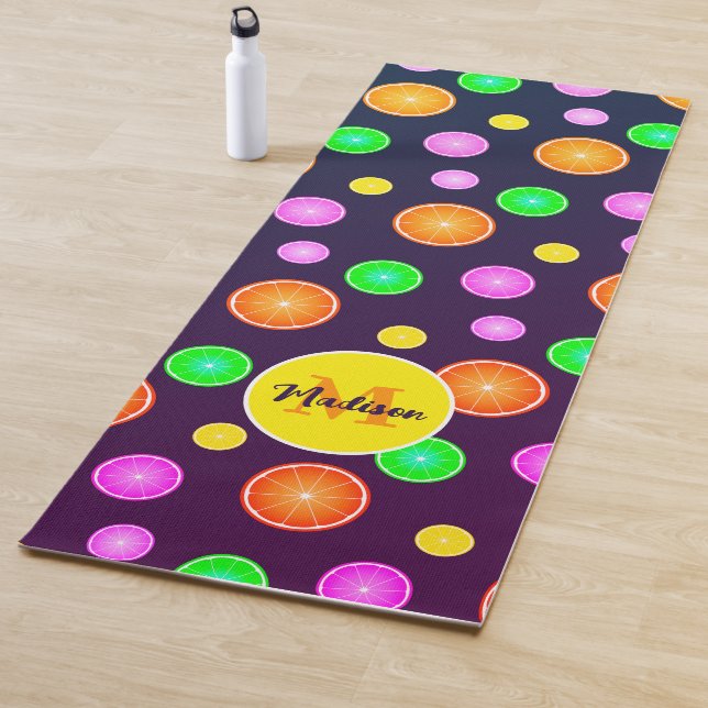 Orangenlemon Limones Fruchtsommermuster Monogramm Yogamatte (Beispiel)